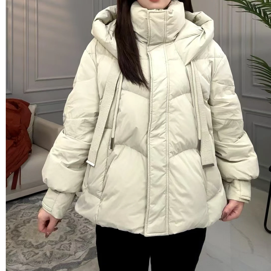 羽绒服女短款连帽休闲女士冬季带帽可拆卸女装纯色厚款外套A917