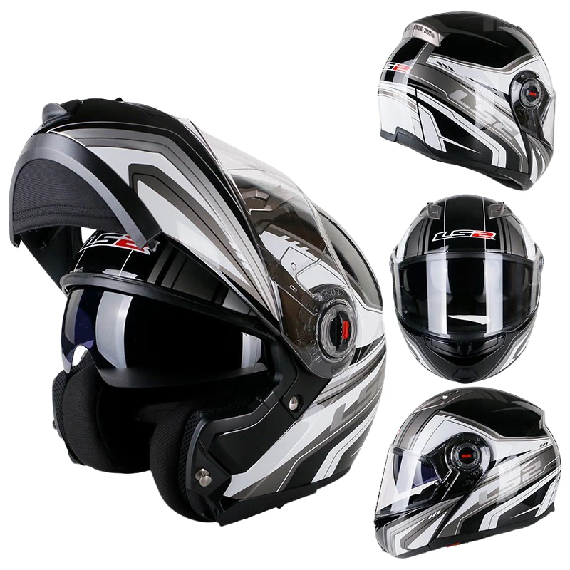 LS2摩托车头盔揭面盔全盔双镜片遮阳防晒男女机车四季通用FF370