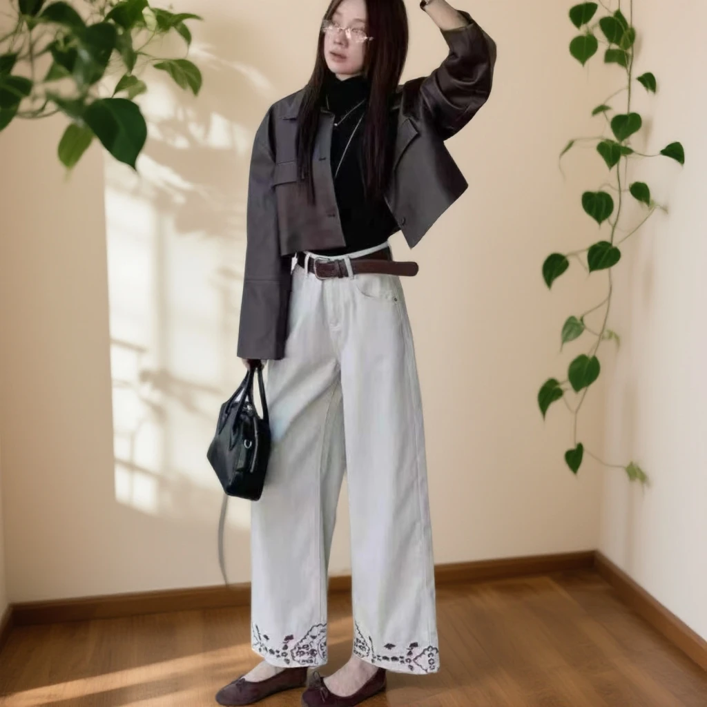 K0310女士高腰显瘦直筒哈伦牛仔裤百搭时尚休闲长