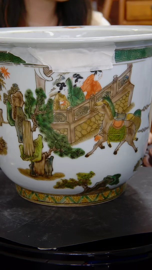 瓶五彩人物纹花盆#1397#