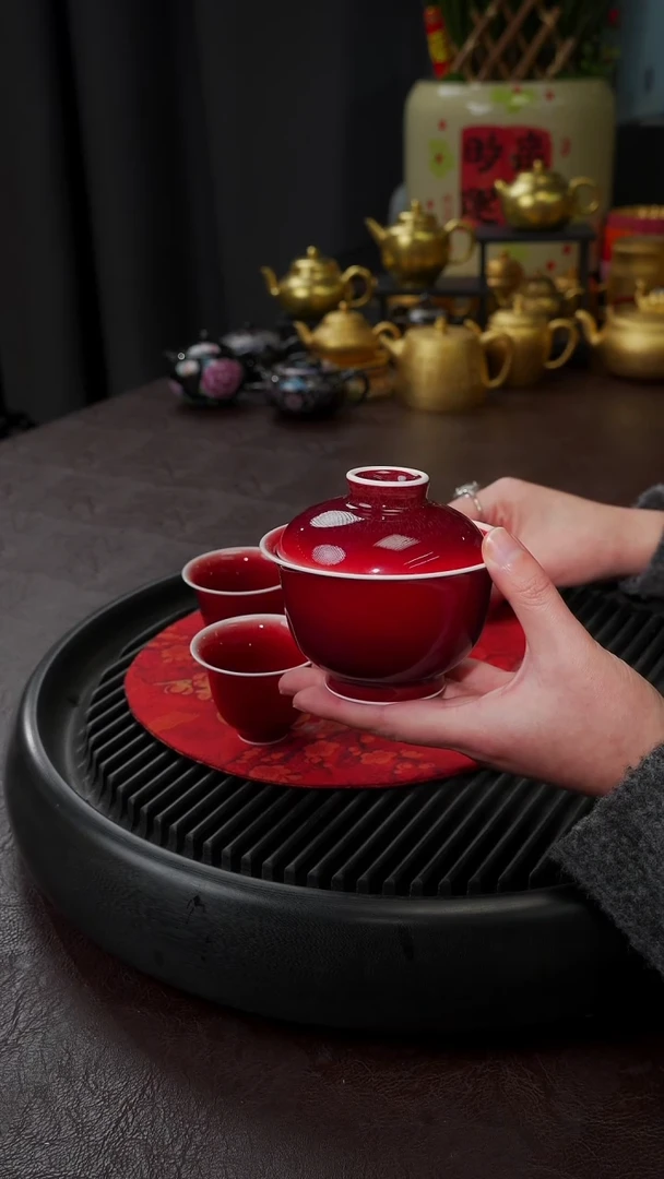 【闪购商品】杯【宜景窑郎红系列】盖碗