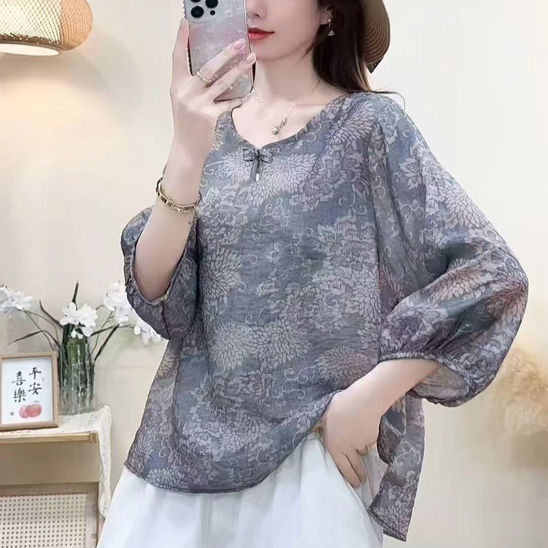 6993新款夏季优雅减龄碎花宽松显瘦T恤QZ