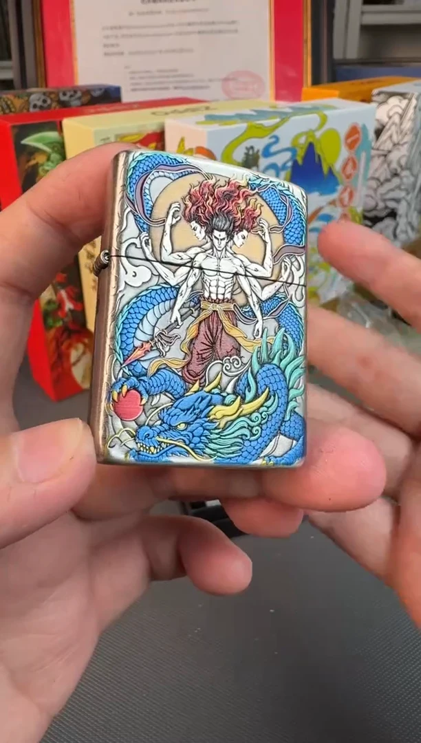 162-哪吒-与天争命-3D熏银鎏金珐琅彩(带证书)zippo