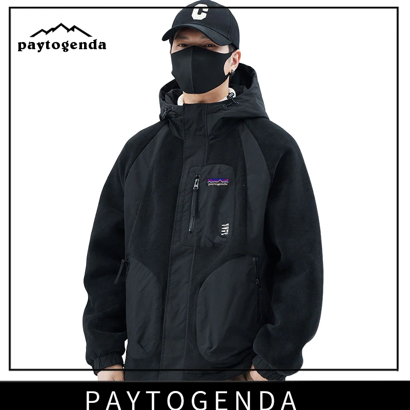 巴塔正品paytogenda摇粒绒抓绒棉衣服秋冬防寒加厚保暖连帽冲锋衣