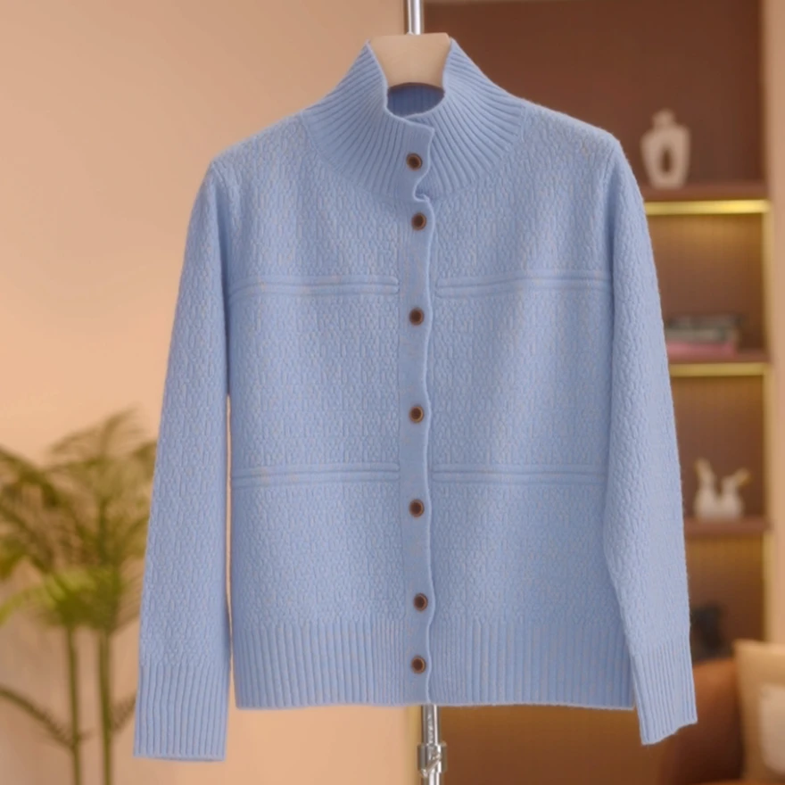 【璐璐】【100羊毛】时尚立领高级感百搭休闲针织衫-Y20320