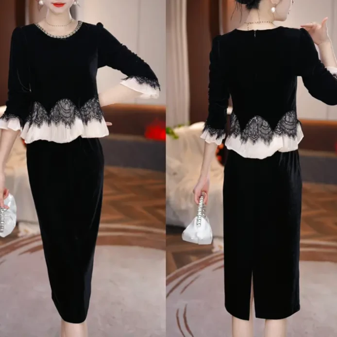 2025秋季新款收腰显瘦洋气减龄轻奢女人味黑色连衣裙