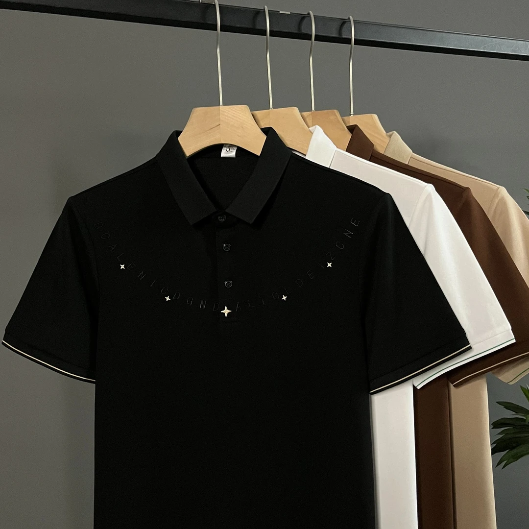 男士夏季刺绣款Polo衫男修身百搭轻奢休闲商务简约翻领珠地棉半袖