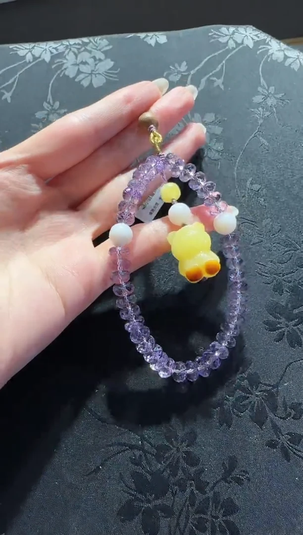 【闪购商品】水晶手机链未镶嵌紫水晶蜜蜡小熊手机链