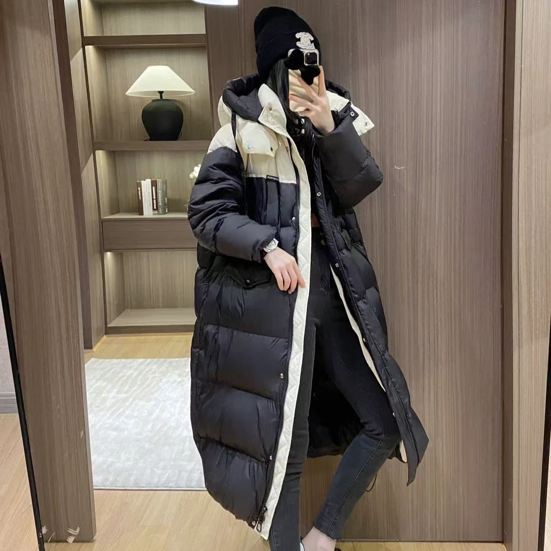 王姐专属-2024冬季新品工装拼色过膝高级感鹅绒服-【多元-76053】