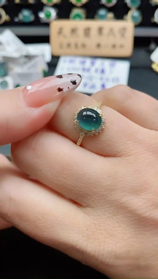 银S925镶嵌戒指翡翠1