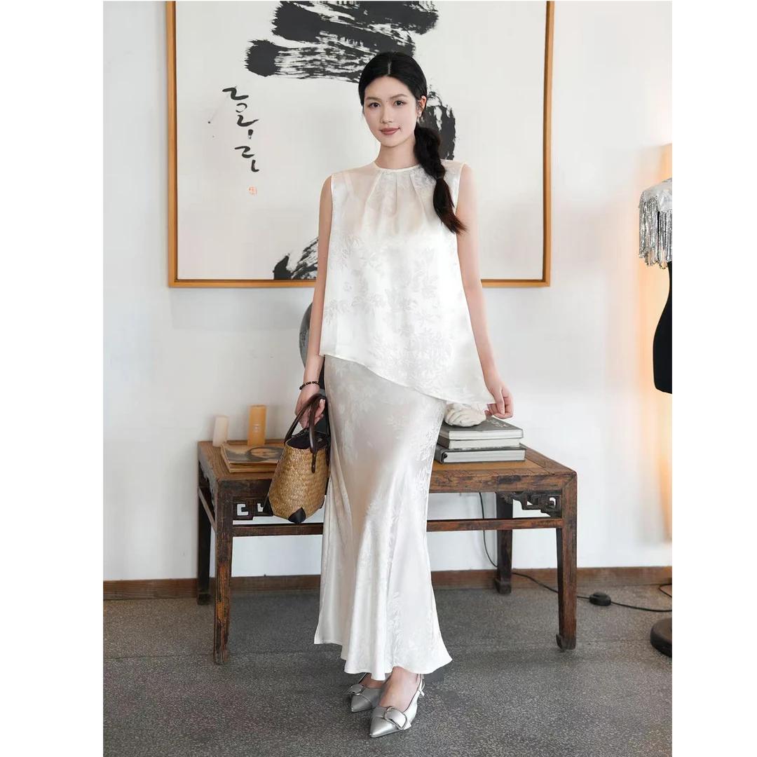 盛唐牡丹散花纹真丝提花半裙新款时尚洋气百搭女装小众炸街高级感