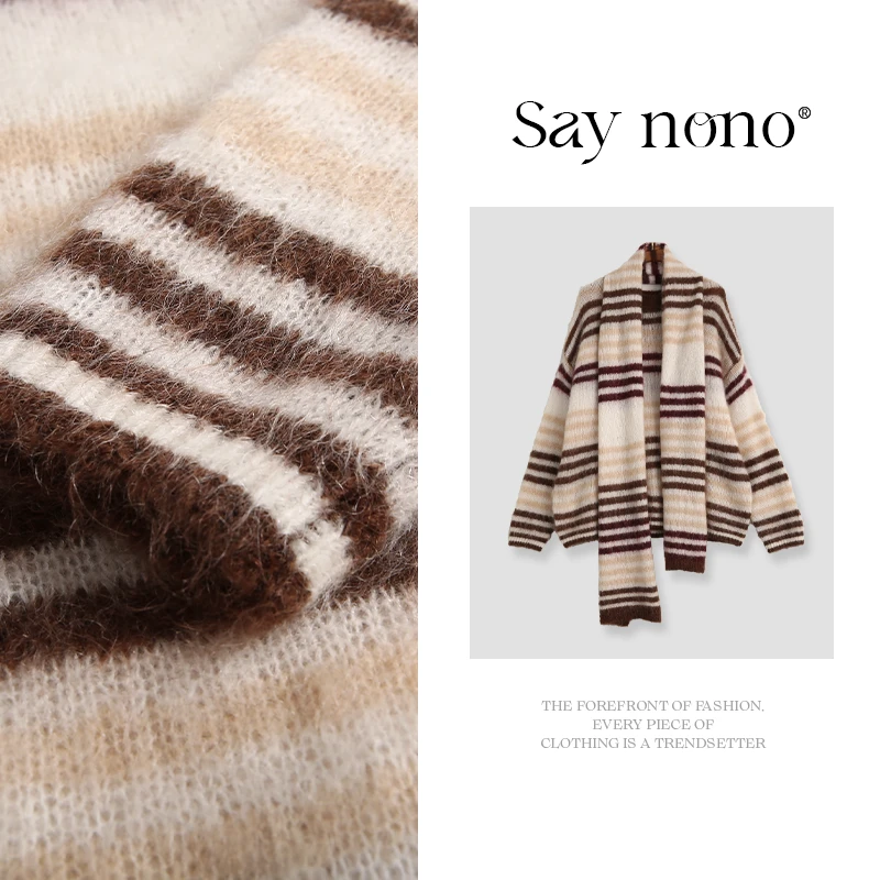 懒猫nono│Saynono 带围巾马海毛短款圆领套头外套/XX60590