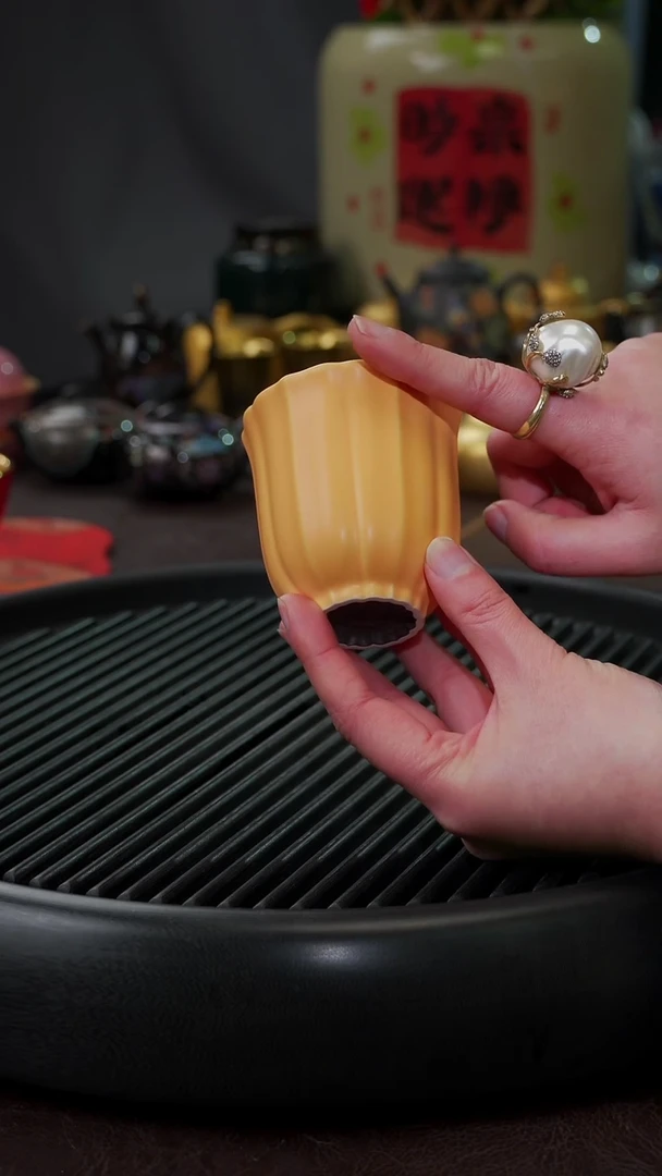 【闪购商品】杯【宜景窑鹅黄】筋纹杯