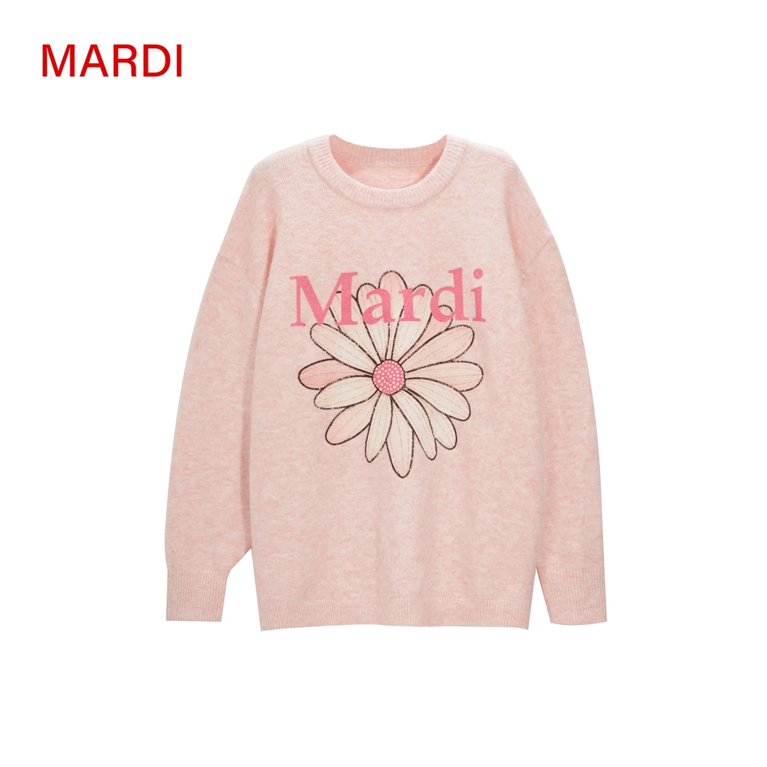 MARDI KNOW系列针织人物提花圆领女套头衫毛针织衫毛衣秋季厚款