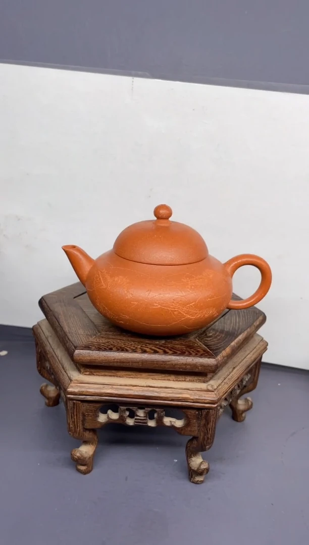 【闪购商品】紫砂茶壶五彩泥 矮梨 刻绘