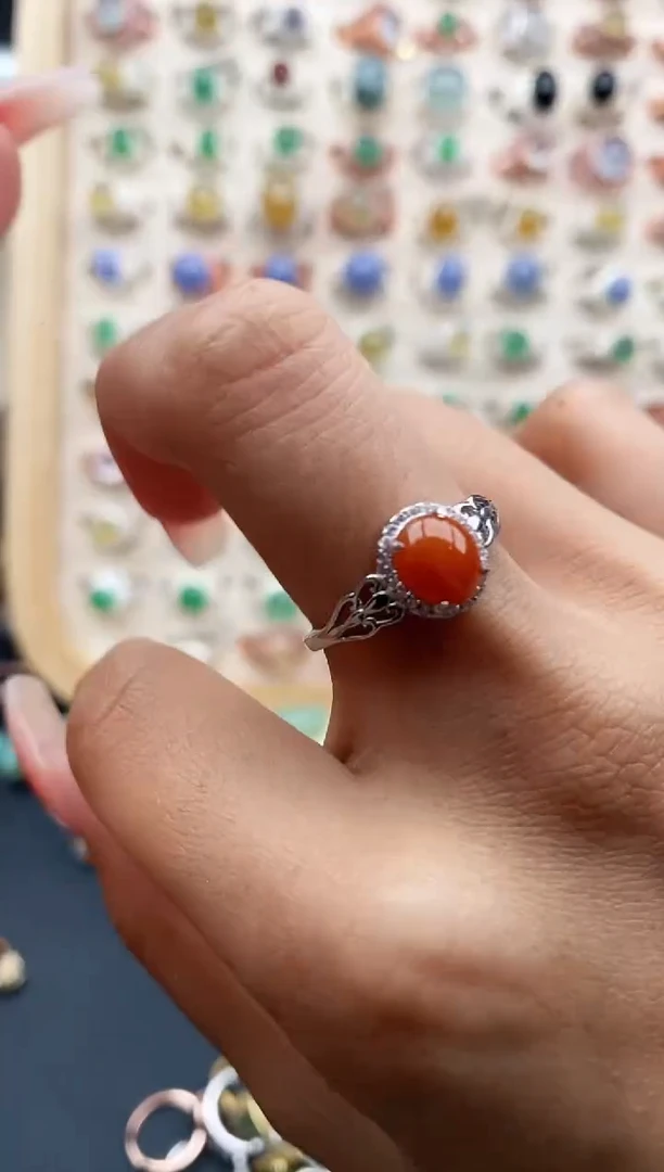 【闪购商品】翡翠戒指银S925镶嵌缅甸天然A货翡翠555 2+5