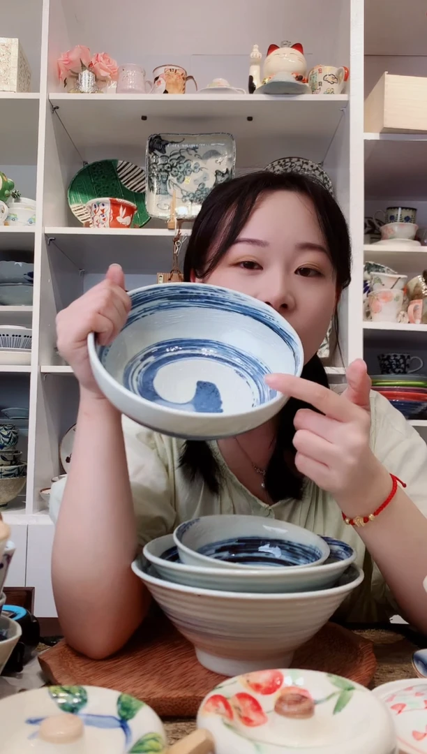 陶瓷美浓烧风吹清流中钵17.5cm
