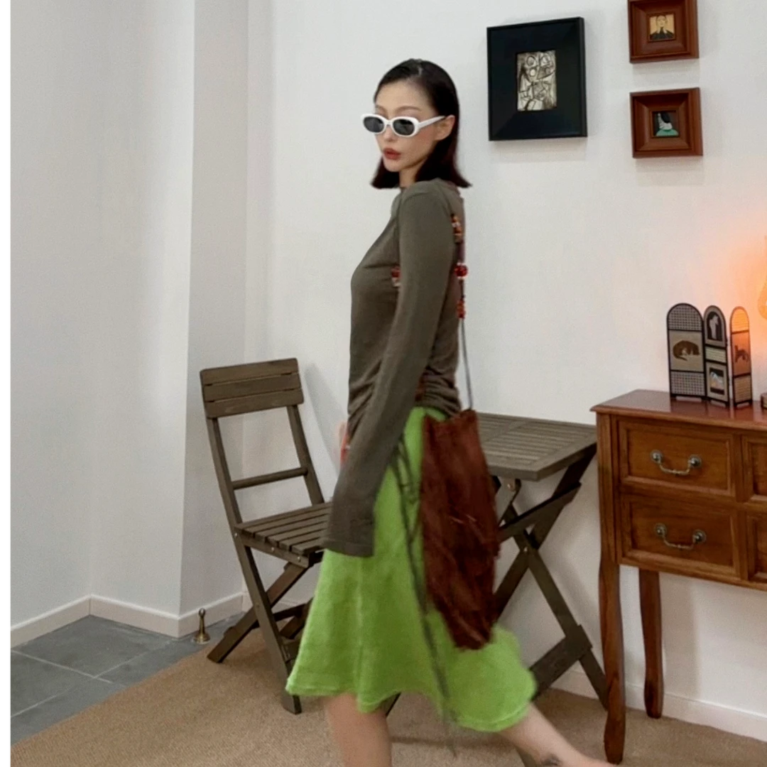 【SUSU】2025春夏日常显瘦百搭休闲中长款亚麻A字半裙