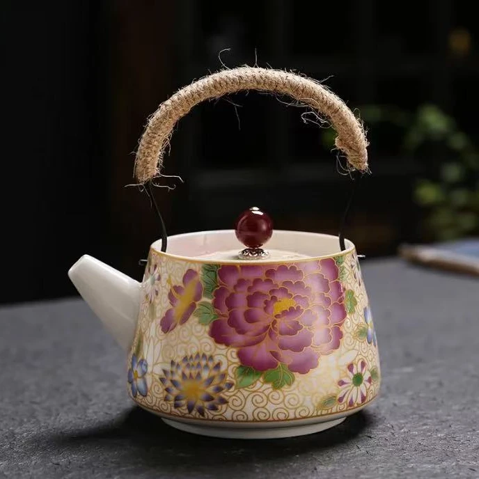 当代 掐丝珐琅彩提梁壶陶瓷茶壶家用中式泡茶器功夫茶具