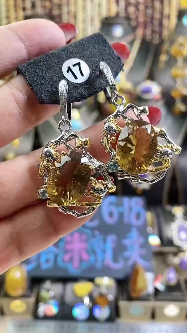 黄晶耳饰银S925镶嵌耳环