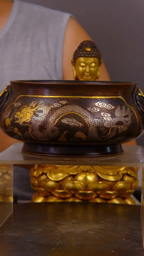 瓷片小*猪 山水紫铜鎏 金造像结缘1111