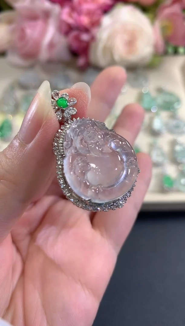 吊坠(不含链)18K金镶嵌翡翠b136