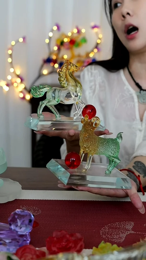 有机玻璃玲*琉璃转运珠羊+转运珠马茶摆件