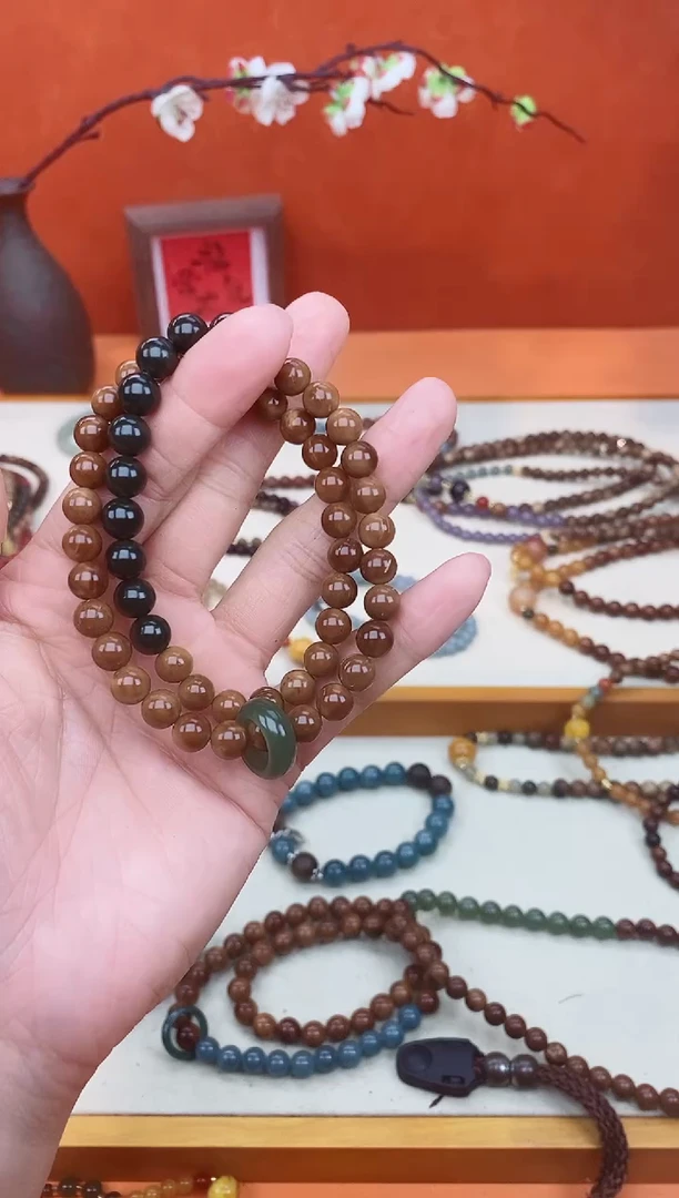 【闪购商品】库克手串未镶嵌菠菜绿只此青绿双圈