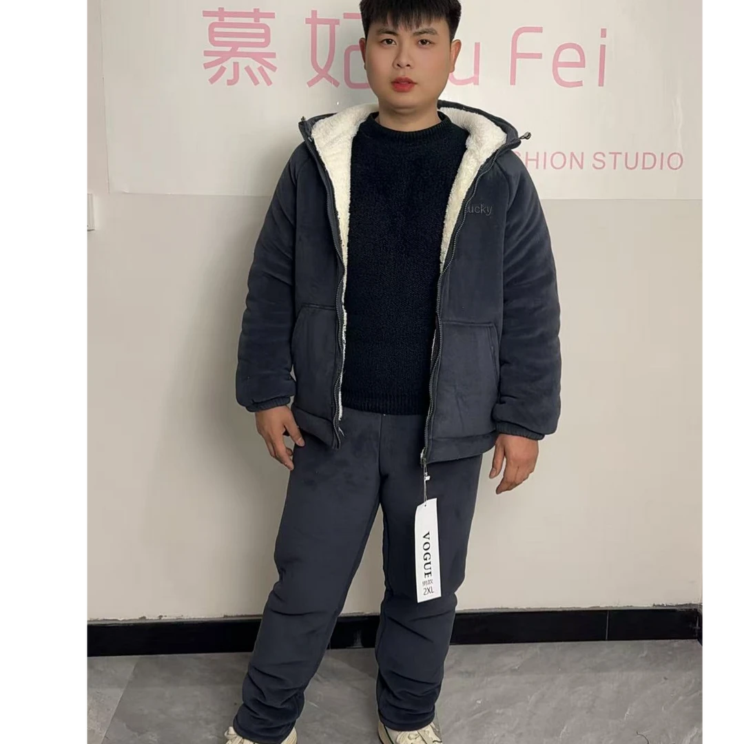 2025新款男士冬季三层加厚升级6代海豚绒连帽情侣家穿家居服套装