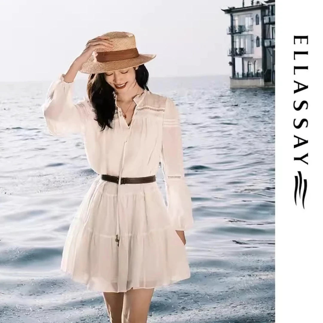 ELLASSAY歌力思经典春夏气质桑蚕丝连衣裙EWB351Y01800
