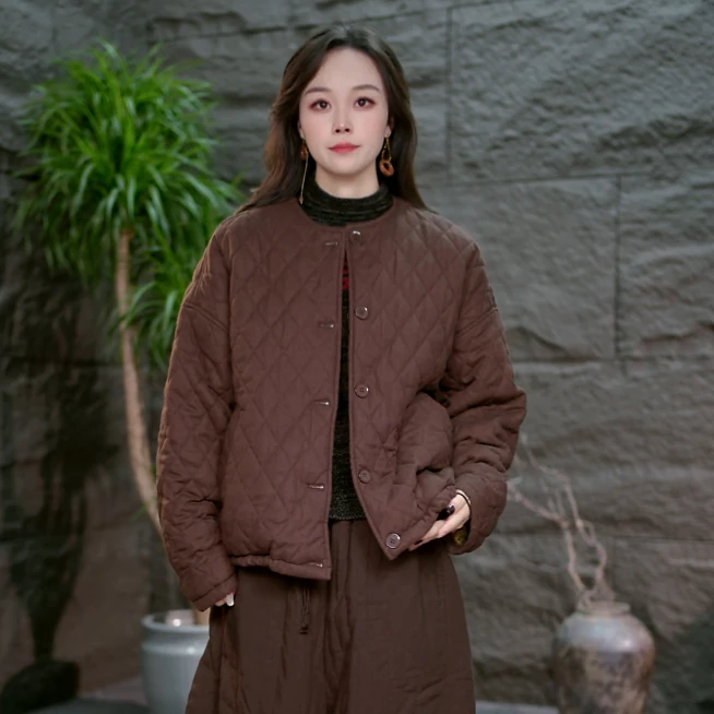 【冬季棉衣圆领百搭女装】2025新款厚款棉袄外套宽松显瘦棉服