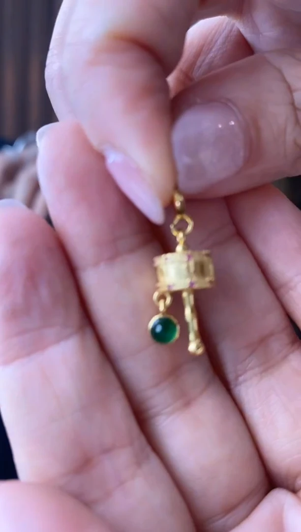 颈饰银S925镶嵌翡翠转金筒