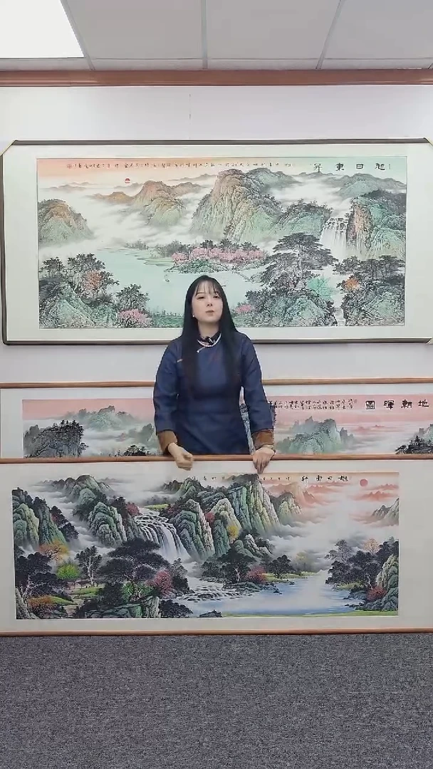 国画旭日东升210*80手绘作品