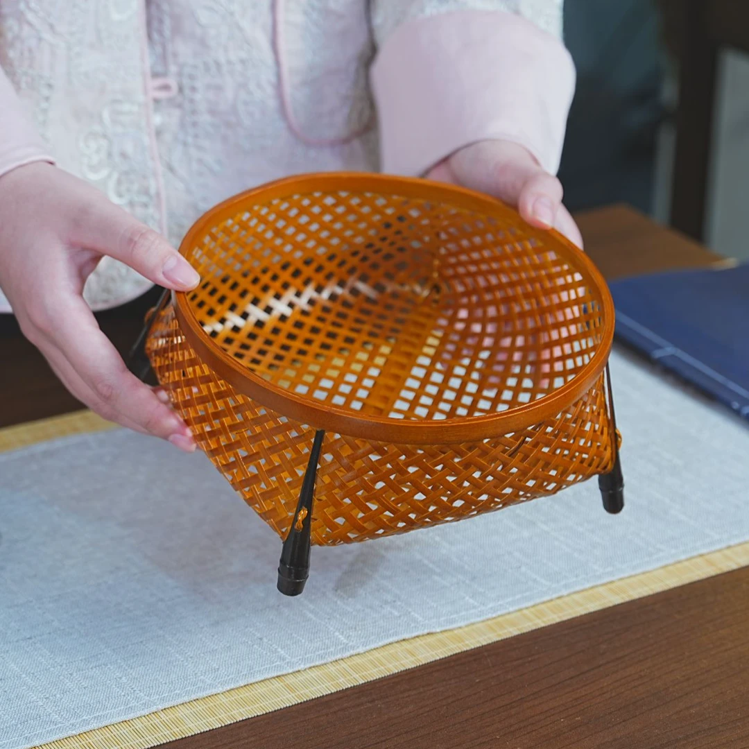 【富竹】竹编镂空果篮可摆钥匙水果零食茶点竹编篓收纳筐竹篮水果