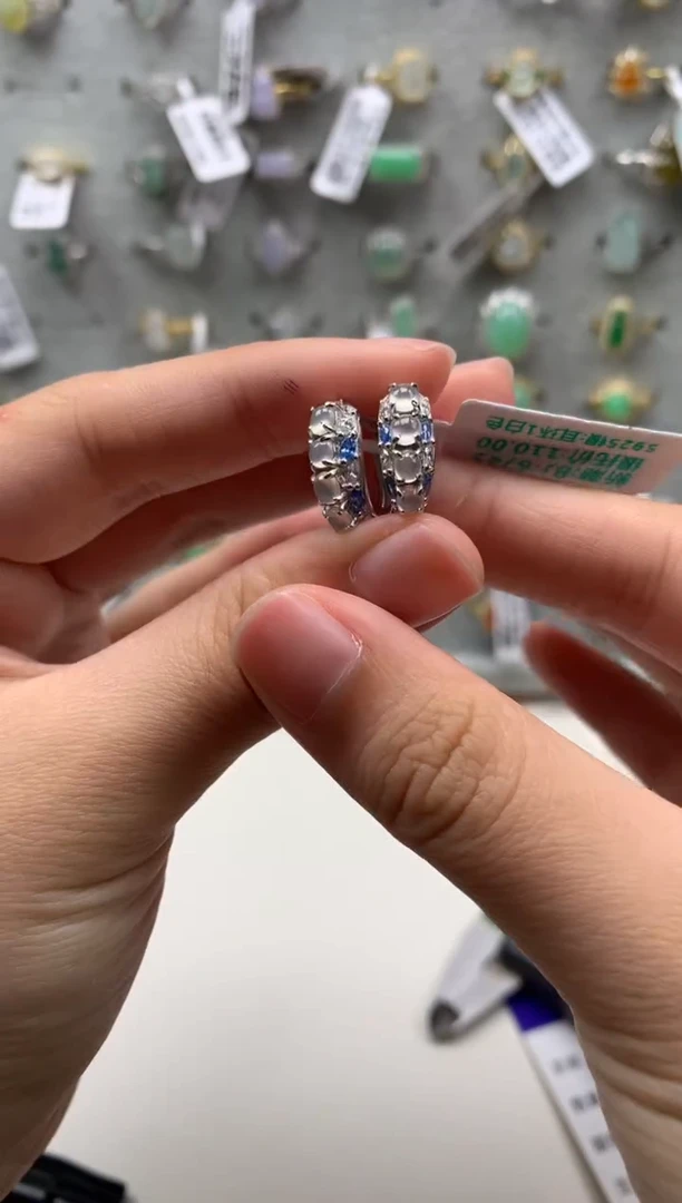 银S925镶嵌戒指翡翠耳饰9