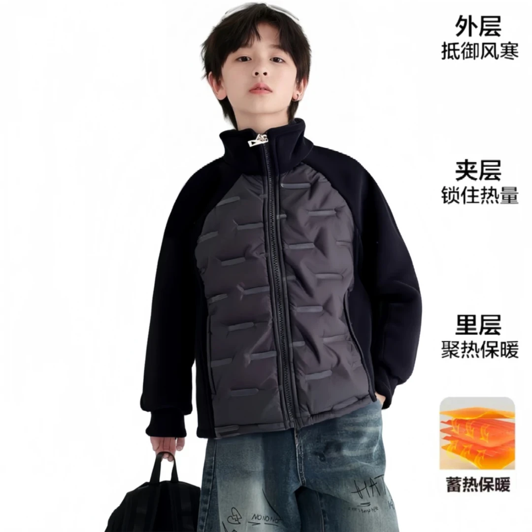 2025新款男女童短款拼色加绒加厚款薄款保暖常规户外棉服