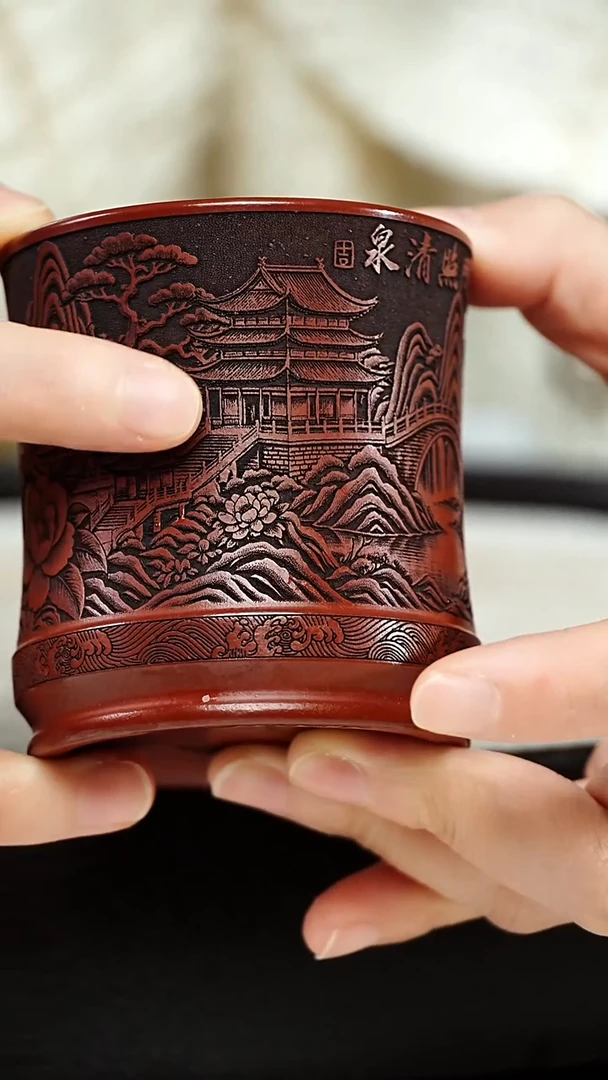 刻绘龙血砂竹节杯