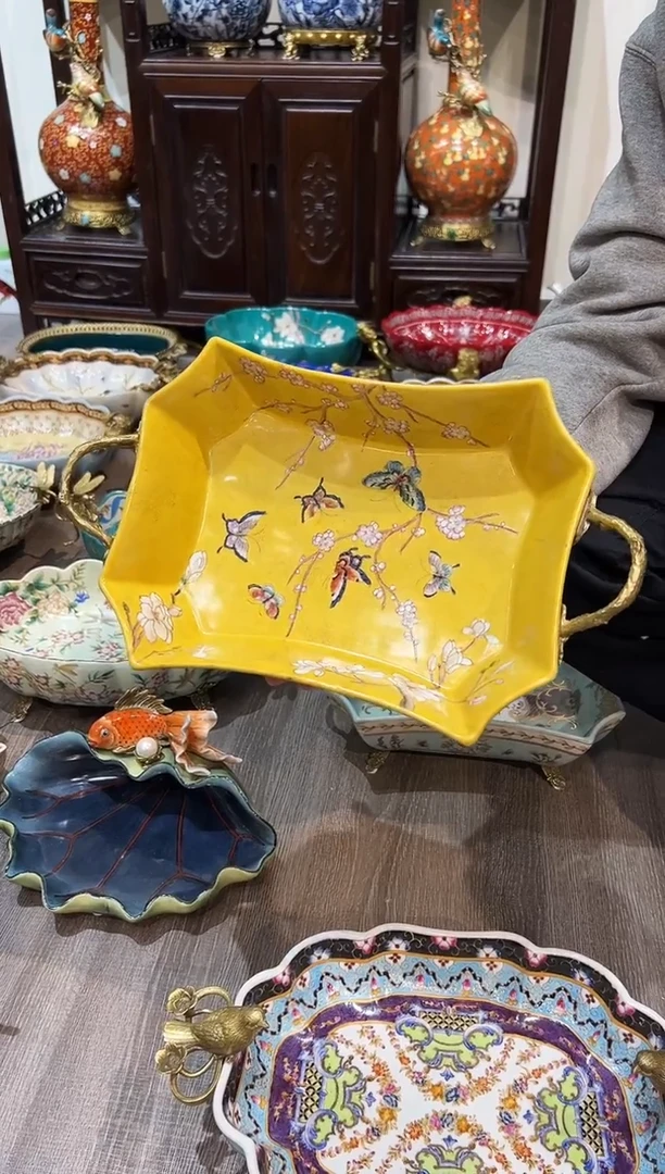 陶瓷插花果盘青花瓷摆件09