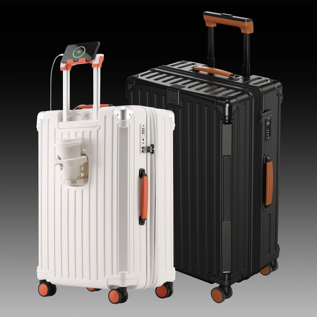 外贸出口拉链箱高端扩容行李箱18寸20寸登机箱密码多功能旅行箱