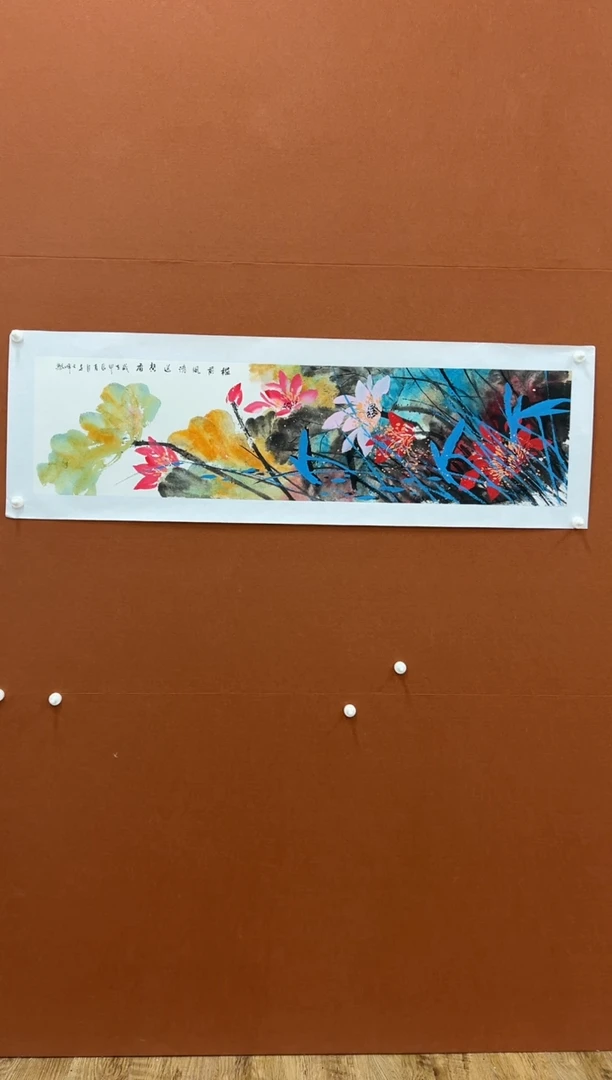 国画李文峰四尺对开亮彩荷花
