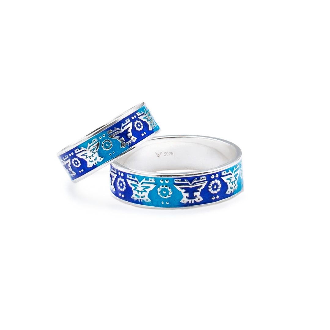 925银珐琅戒指 福-蝶珐琅情侣对戒 时尚气质轻奢小众烧蓝手工