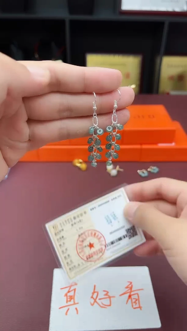 翡翠银S925镶嵌耳饰911000