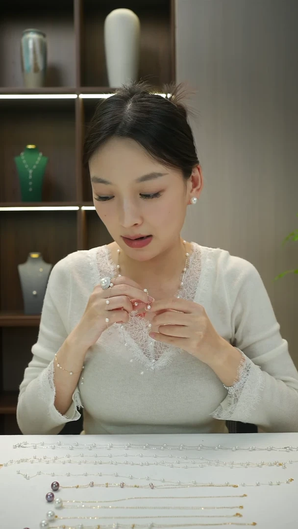 项链银S925镶嵌淡水珍珠5-6mm满天星锁骨链 淡水珍珠