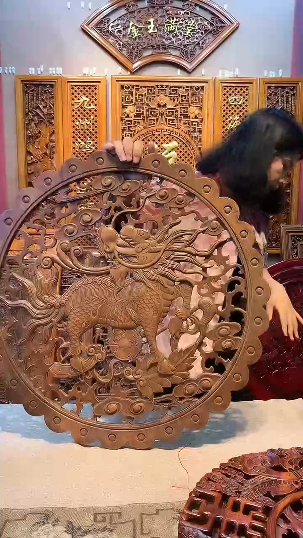 香榧木木雕款香樟木58麒麟挂件