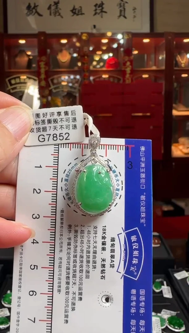 翡翠18K金镶嵌颈饰G7852冰绿钱袋