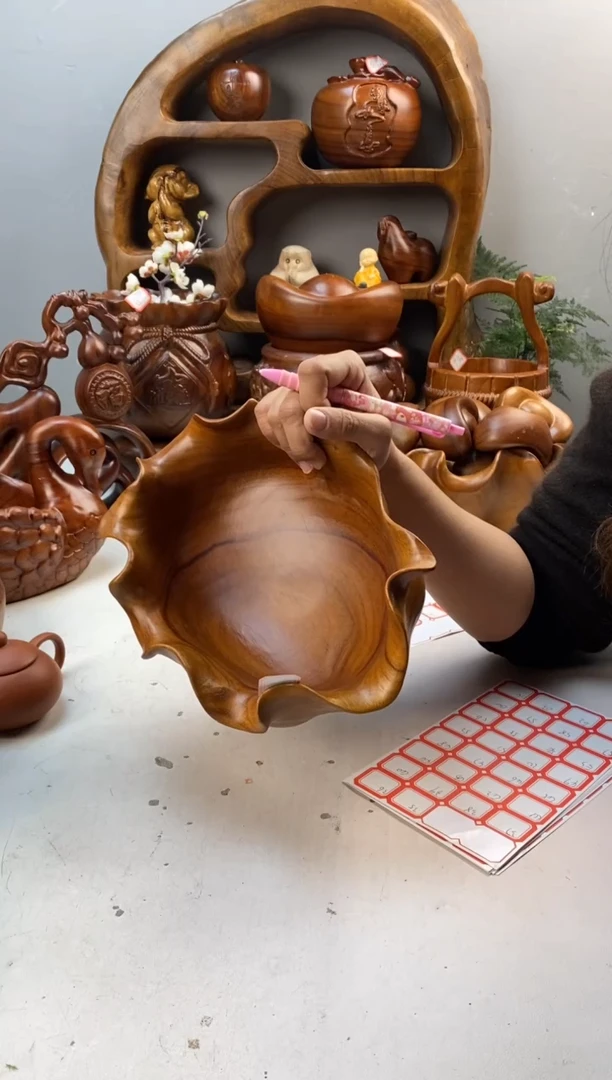 香樟木小*A33荷叶果盆/尺寸