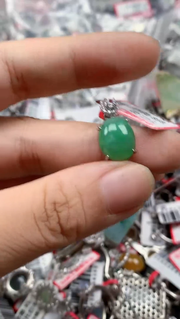银S925镶嵌戒指翡翠天然A货缅甸翡翠