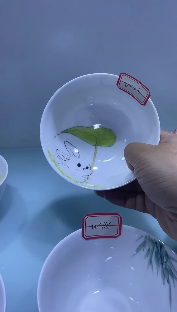 碗年终大促 两个装景德镇高温白玉瓷釉下彩手绘4.75英寸碗W13