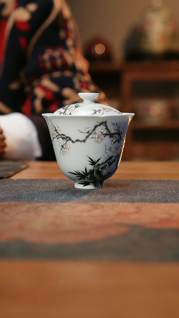 【闪购商品】诗意瓷话粉墨彩-梅花盖碗