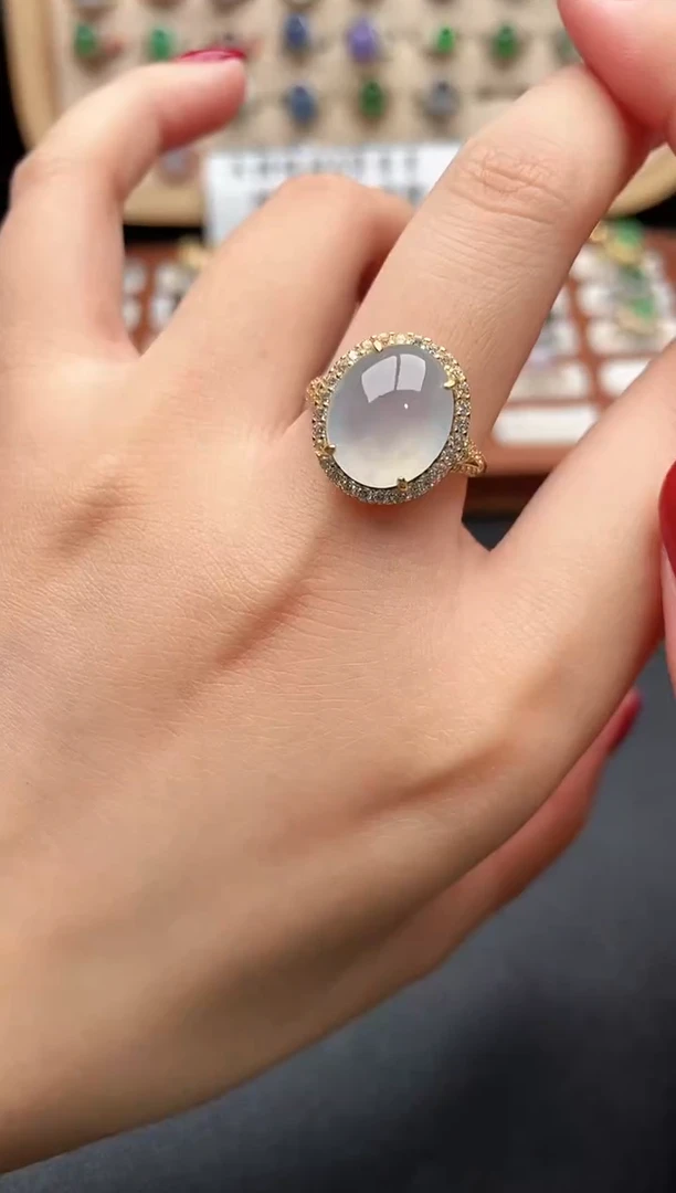 银S925镶嵌戒指翡翠一物一证一礼盒